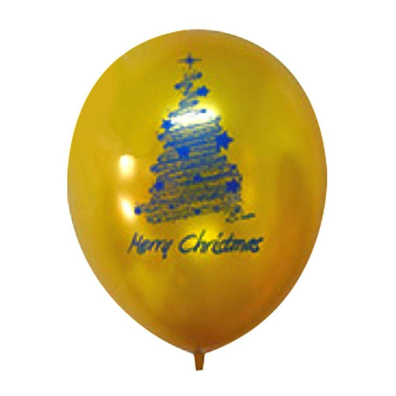 Palloncini Lattice Oro con Stampa Blu Merry Christmas 12'' - Busta  8pz - The Colours of Balloons