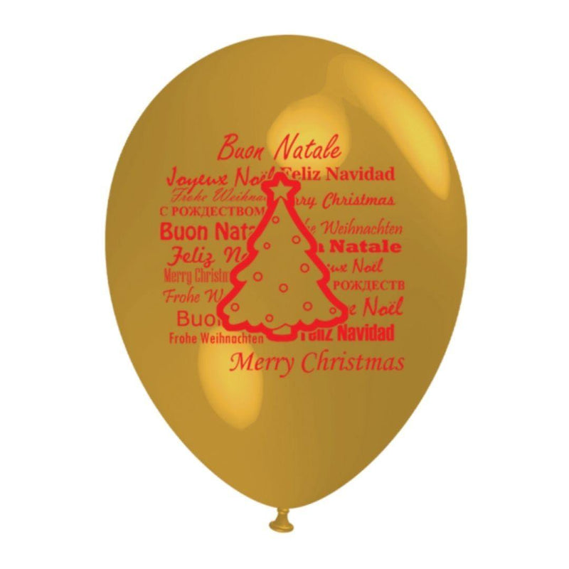 Palloncini Lattice Oro con Stampa Rossa Auguri Multilingue 12'' - Busta  8pz - The Colours of Balloons