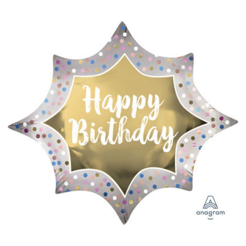 Palloncino Foil Supershape 88 x 73 cm Satin Gold Burst  Happy Birthday 1 pz - The Colours of Balloons